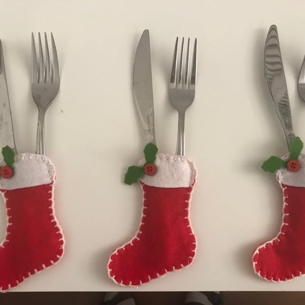 Felt Stockings Cutlery Holders, Christmas Table Decoration, Christmas Cutlery Ho