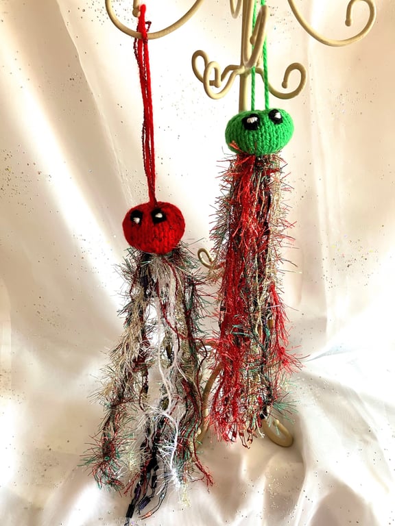 2 hand knitted Jellyfish for Christmas 