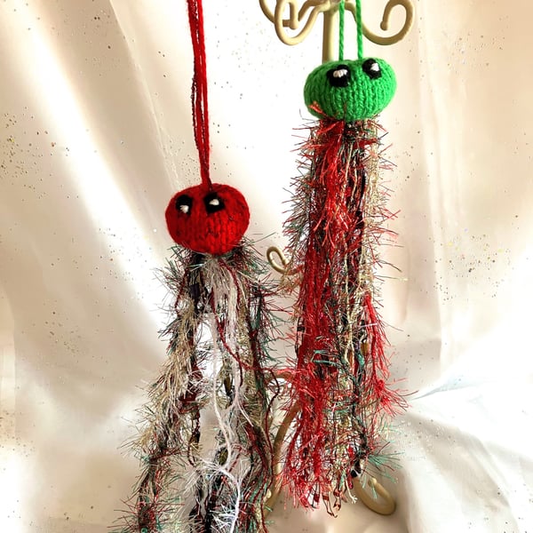2 hand knitted Jellyfish for Christmas 