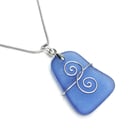 Sea Glass Pendant - Blue Beach Glass, Silver Handmade Celtic Necklace Jewellery