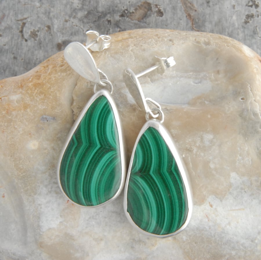 Malachite and sterling silver drop earrings