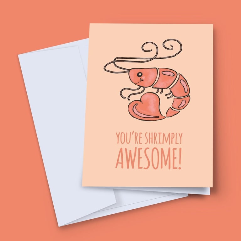 Shrimply Awesome Card, I Love You Card, Valentines Card, Appreciation Card, Cute