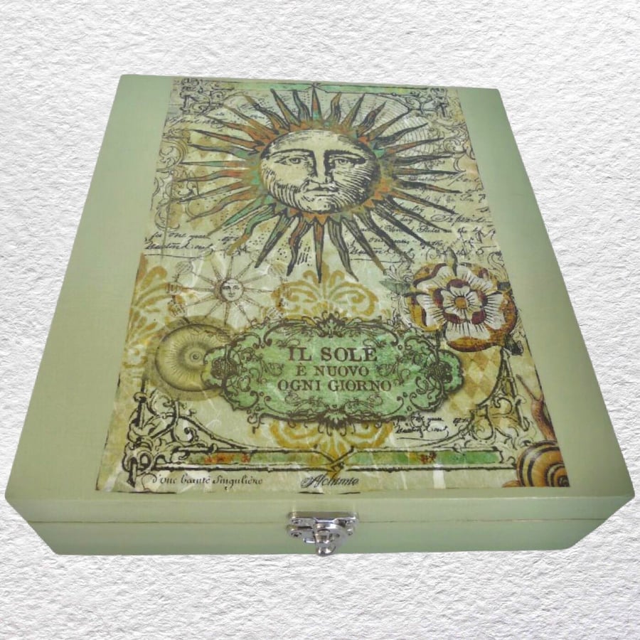 Sun: Decorated Wooden Trinket Keepsake Box 26cm