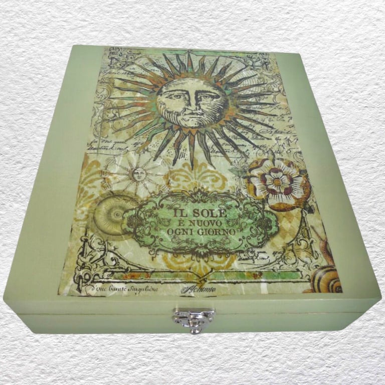 Sun: Decorated Wooden Trinket Keepsake Box 26cm