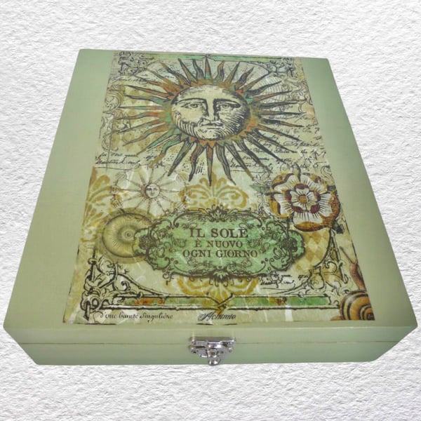 Sun: Decorated Wooden Trinket Keepsake Box 26cm