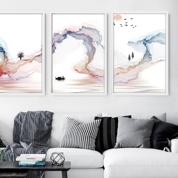 Office decor Set x 3 Wall art Prints, Home decor Japanese art, calming zen wall 