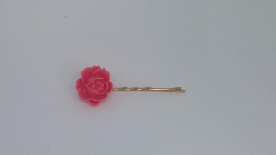 Pink flower hair clip bobby pin