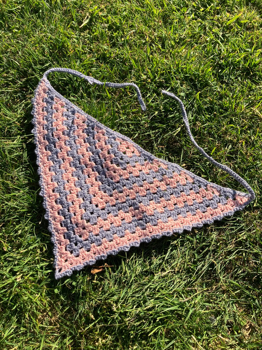 Cotton and Bamboo Grey and Pink Granny Stitch bandana