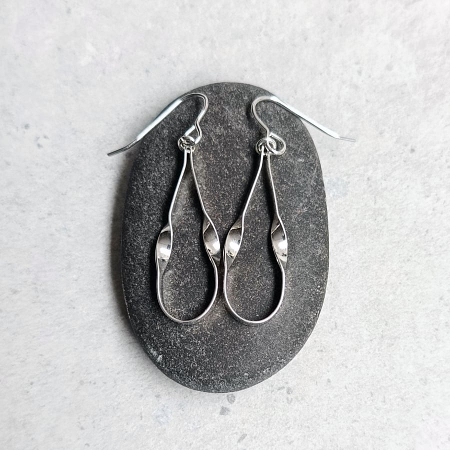 Sterling Silver Twisted Ribbon Earrings - Handcrafted Flat Wire Jewellery