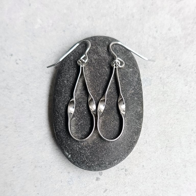 Sterling Silver Twisted Ribbon Earrings - Handcrafted Flat Wire Jewellery