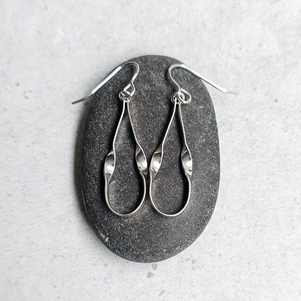 Sterling Silver Twisted Ribbon Earrings - Handcrafted Flat Wire Jewellery