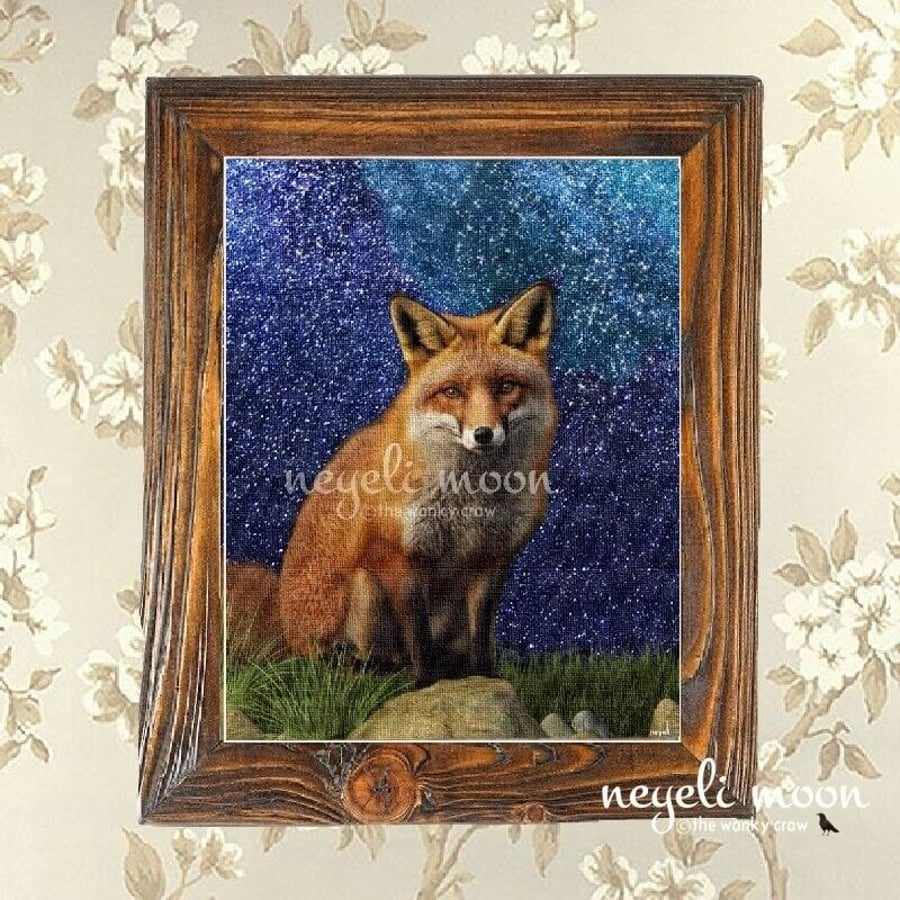 STARRY STARRY NIGHT FOX canvas print of original fox artwork by neyeli 