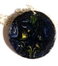 Pendant - round, scrolled gold and pink over dark blue - Image 1