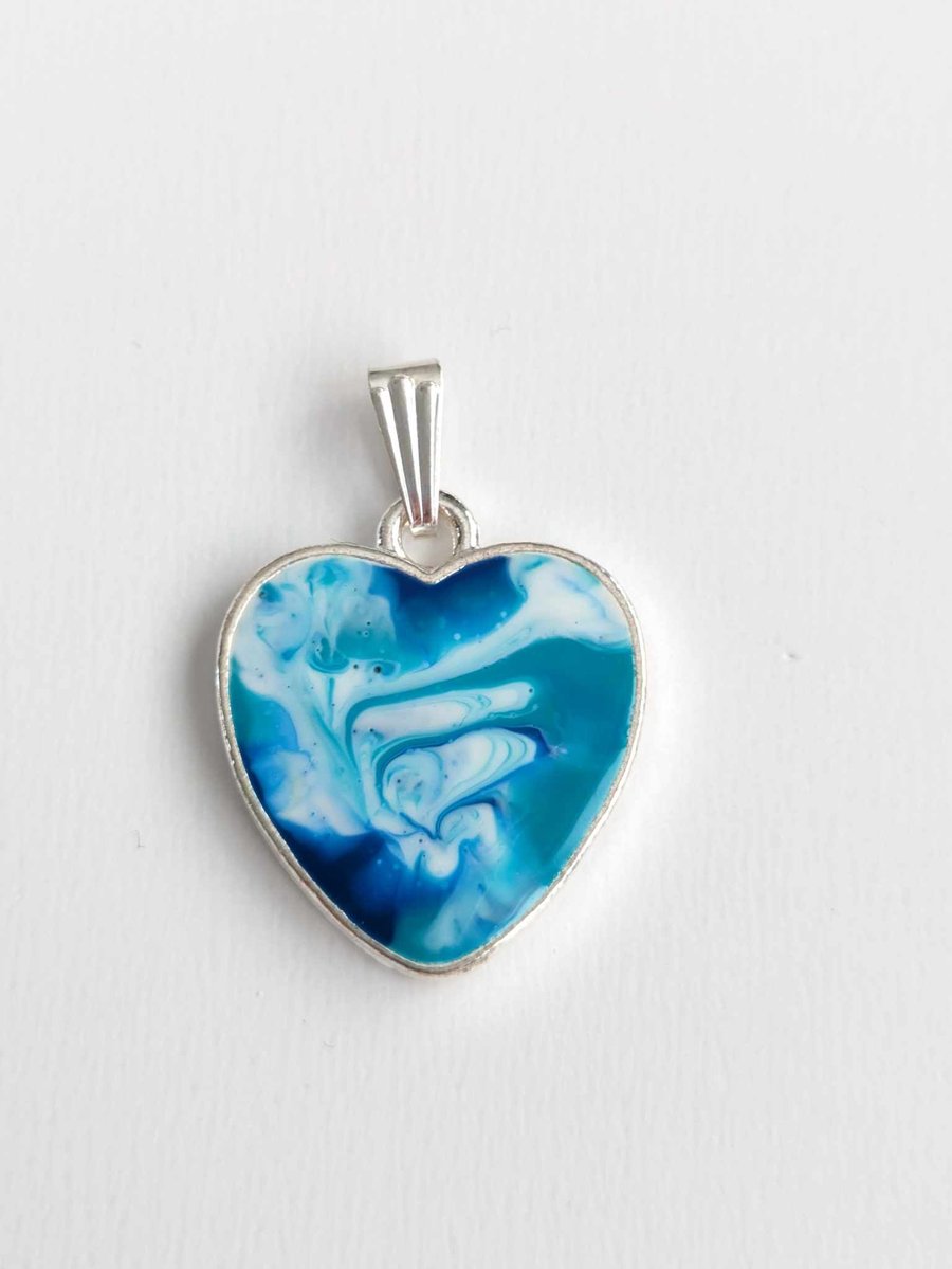 Blue & Turquoise Small Resin Heart Pendant