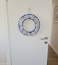 Handmade Blue Yarn Wreath,White Lace Flowers And Wooden Love Hearts,Shabby Chic - Image 2