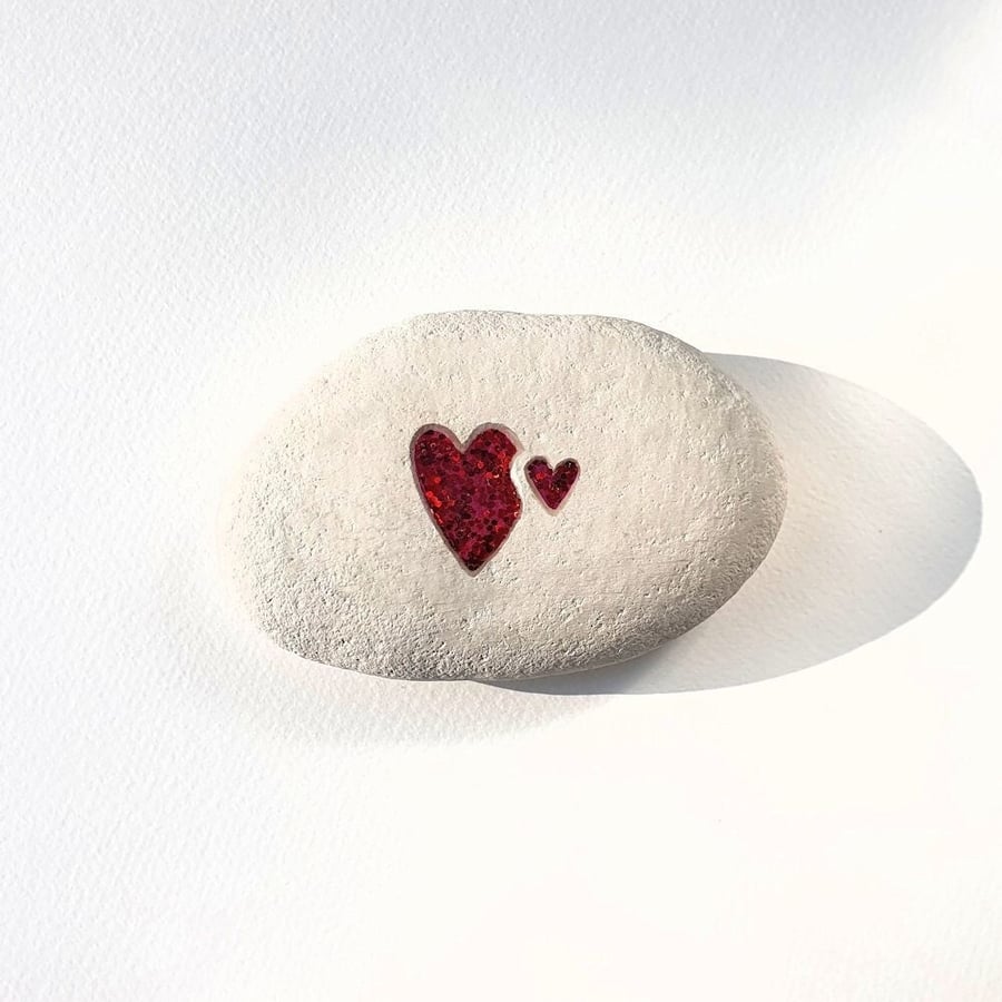 Hand Carved Heart Stone, New Mum Gift, Two Hearts, Thoughtful Paperweight Gift