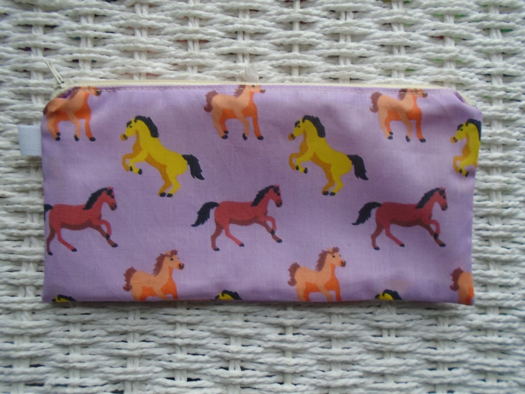 Purple Horses Pencil Case or Small Make Up Bag 