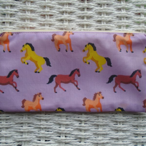 Purple Horses Pencil Case or Small Make Up Bag 