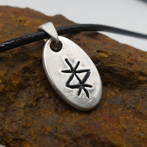 Sterling Silver Protection Bindrune Pendant Necklace, 2th Anniversary Jewellery.