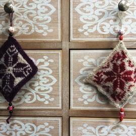 2 hand knitted Christmas decorations