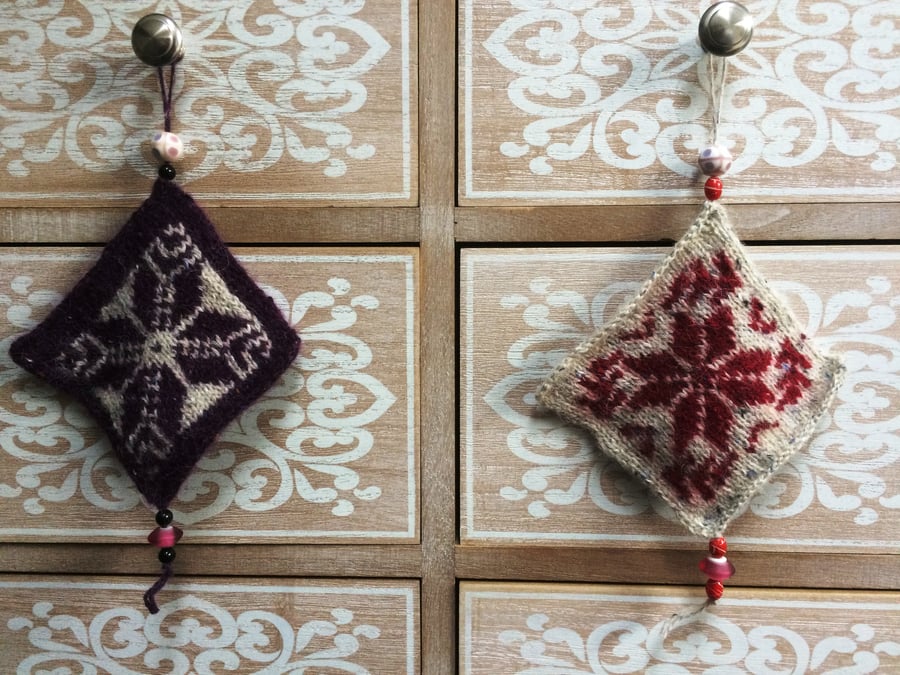 2 hand knitted Christmas decorations