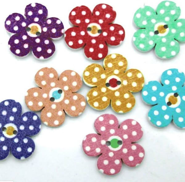 Flower buttons, pretty colourful wooden buttons, Crafts, sewing, x 10