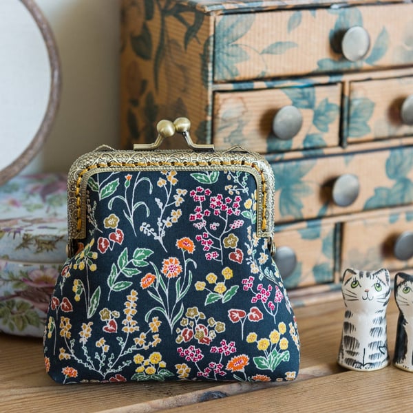 Coin purse made with Liberty lawn the print: 'Tess and Rosa', a dark floral