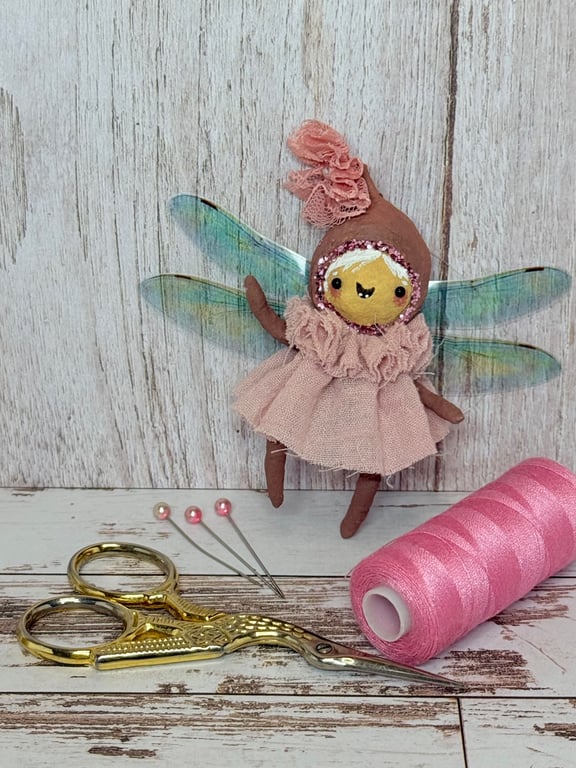 Pink Fairy Miniature Art Doll Hanger Inge