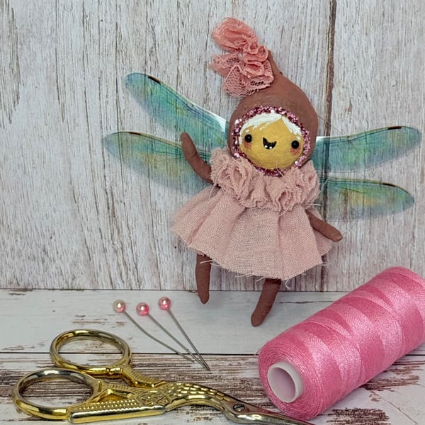 Pink Fairy Miniature Art Doll Hanger Inge