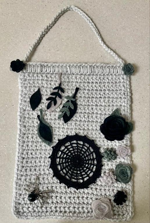Spooky Monochrome Bloom Crochet Wall Hanging