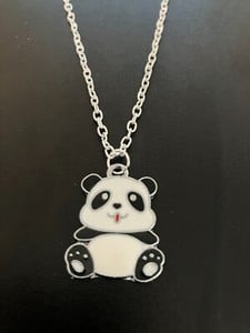 panda bear pendant necklace silver plated 18"" chain charm