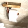 Toilet Roll Holder, Single Copper Pipe, pure Mineral Copper, crafted Timber Shel