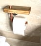 Toilet Roll Holder, Single Copper Pipe, pure Mineral Copper, crafted Timber Shel