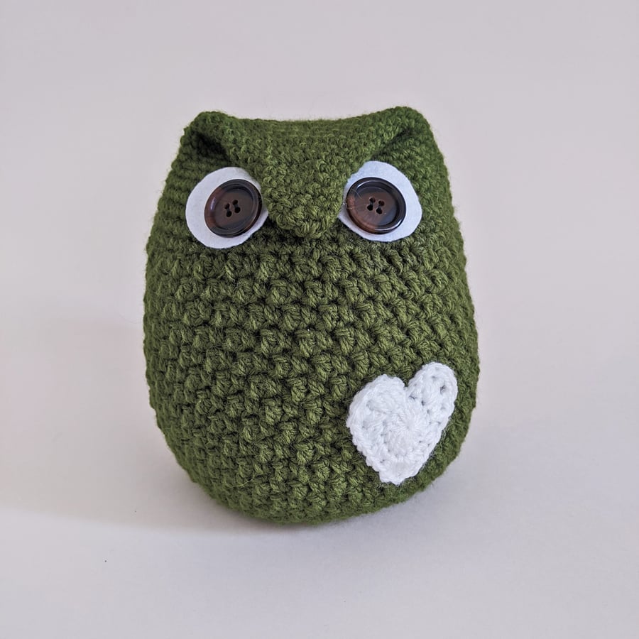 Owl-Shaped Doorstop - Green with Cream Heart