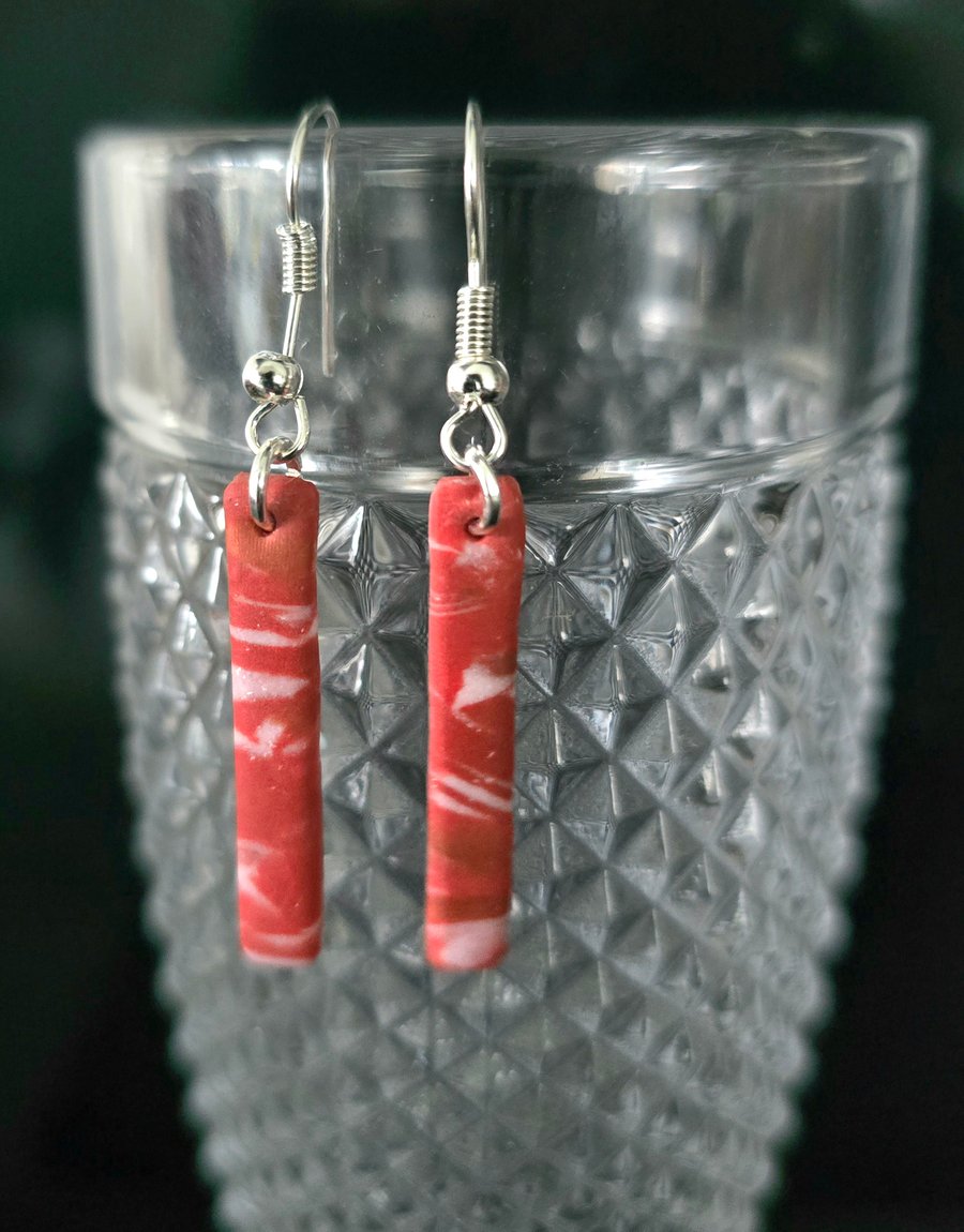 Polymer clay dangle terracotta marble effect earrings on silver plated earhooks