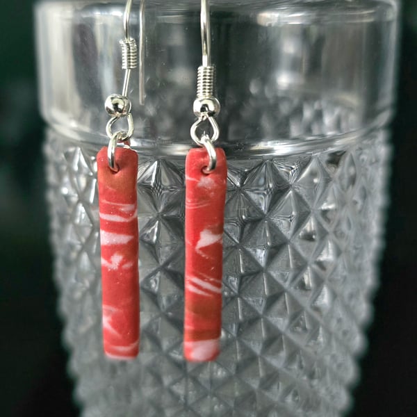 Polymer clay dangle terracotta marble effect earrings on silver plated earhooks