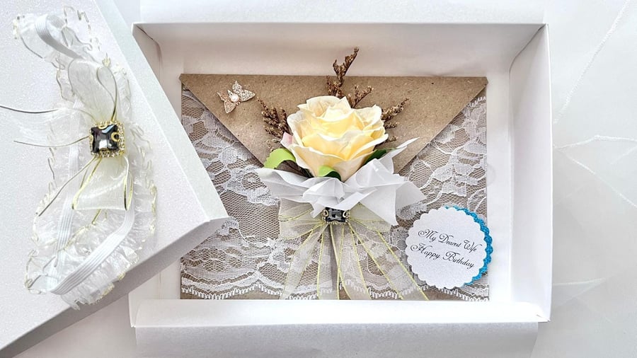 Personalized Dried Flower Birthday Card with Box: Handmade Floral Gift C1009