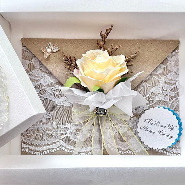 Personalized Dried Flower Birthday Card with Box: Handmade Floral Gift C1009