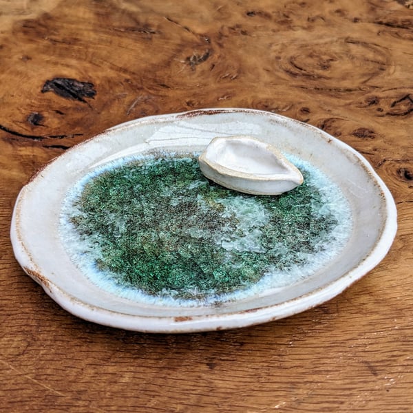 Perfectly Imperfect - Ceramic soap dish, trinket dish, with ceramic rowing boat