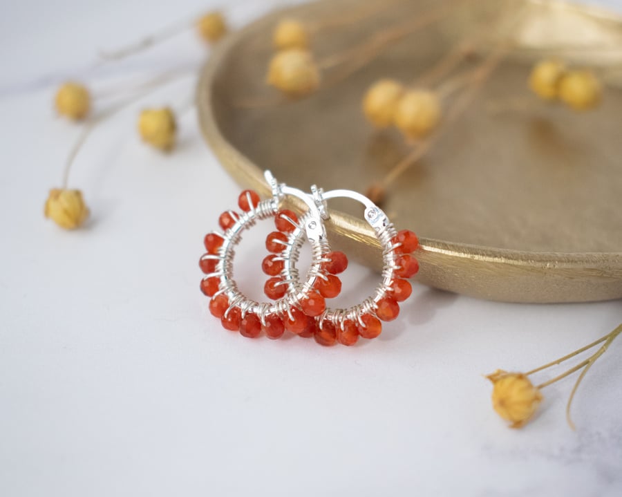 Boho Hoop Earrings with Orange Carnelian Gemstones