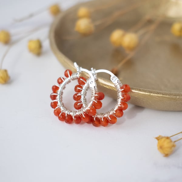 Boho Hoop Earrings with Orange Carnelian Gemstones
