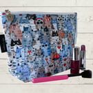 Makeup bags blue cats with red hats 
