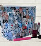 Makeup bags blue cats with red hats 