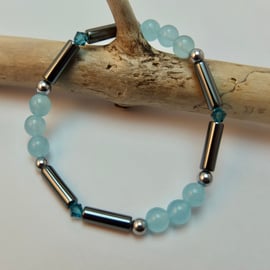 Blue Jade, Hematite And Swarovski Crystal Bracelet - Handmade In Devon