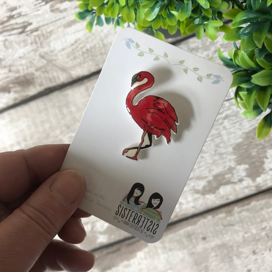 Flamingo - hand made Pin, Badge, Brooch