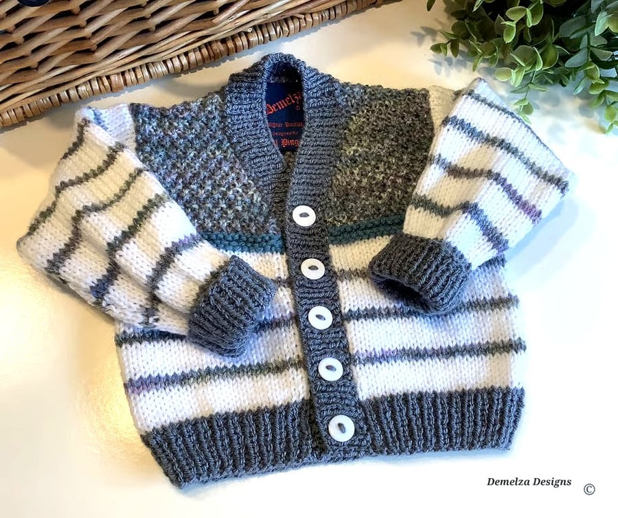 Baby Boy's Hand Knitted Cardigan  6 - 12 months size