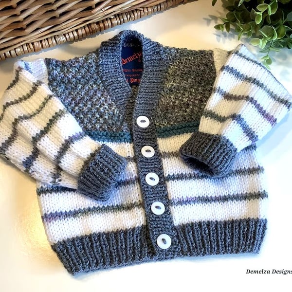 Baby Boy's Hand Knitted Cardigan  6 - 12 months size