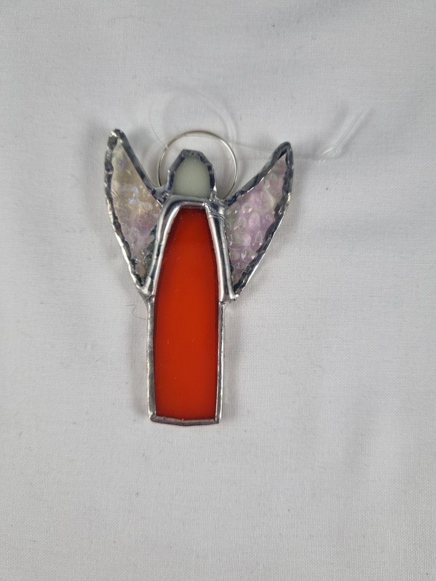 559 Stained Glass Small orange thin Angel - handmade hanging decoration.