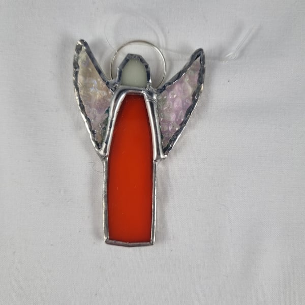 559 Stained Glass Small orange thin Angel - handmade hanging decoration.