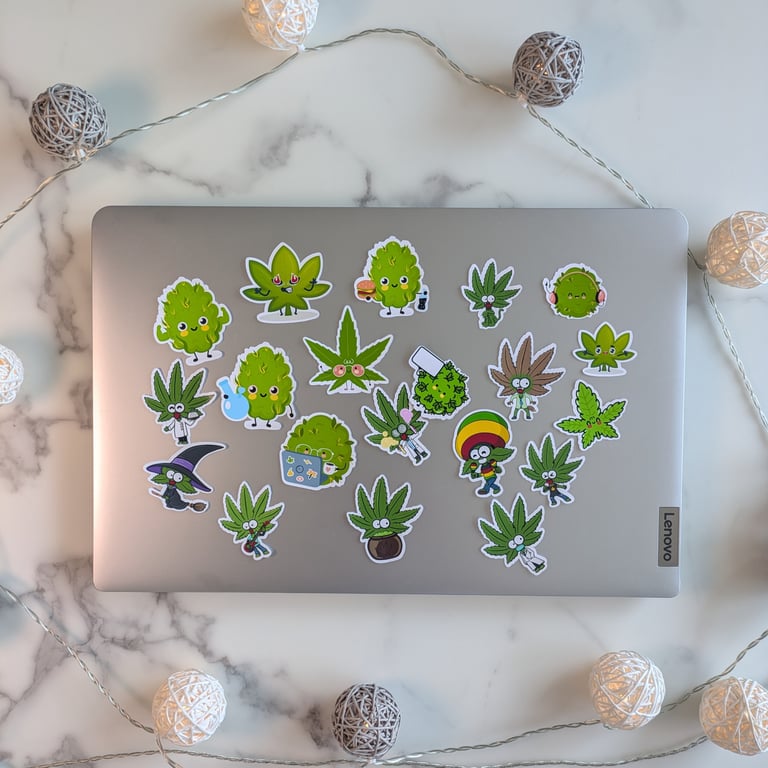 Cute Stoner Stickers Waterproof Vinyl Cannabis Decal Set of 20